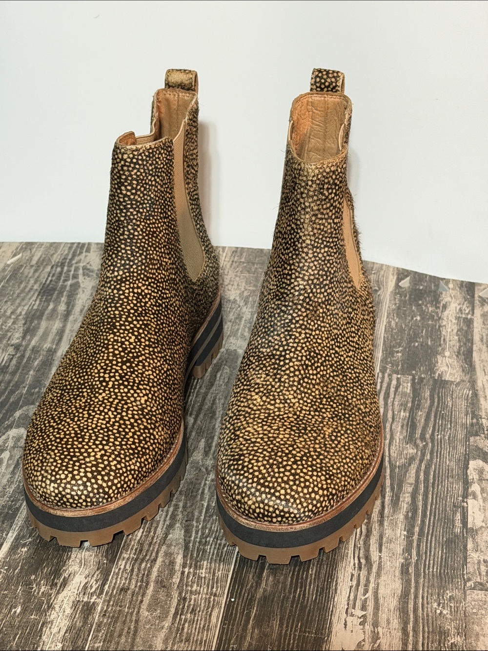 Madewell Ivy Chelsea Lug Boots in Mini Dot Calf Hair